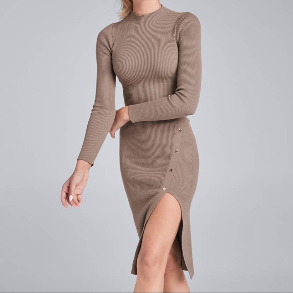 Ribbed Button Detail Dress